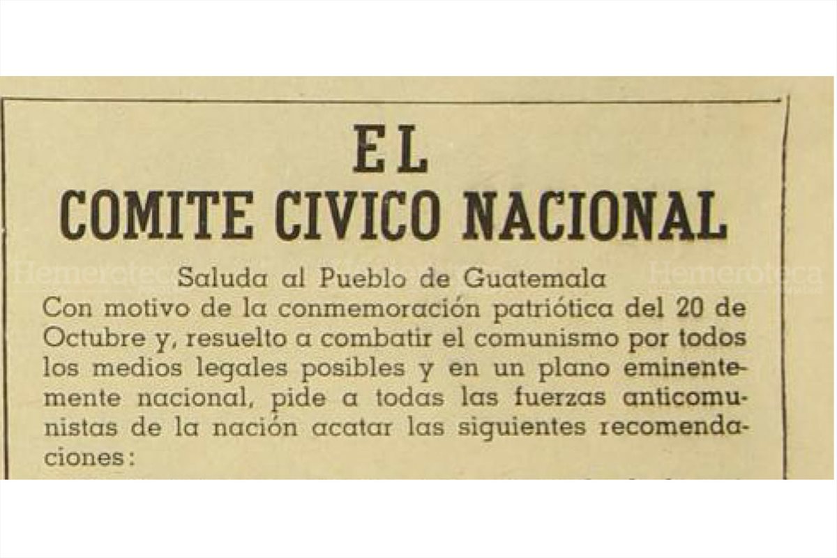 Comunicado al pueblo de Guatemala el 18 de octubre de 1951. (Foto: Hemeroteca PL)