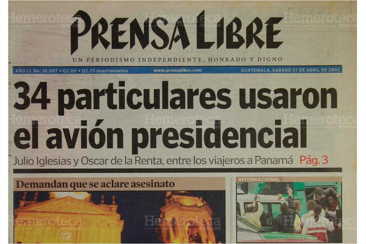 Portada de Prensa Libre del 27/04/2001. (Foto: Hemeroteca PL)