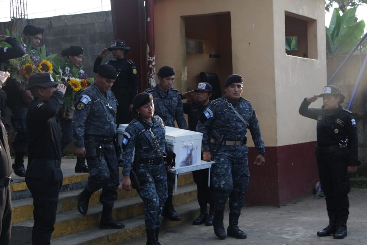 Autoridades rinden honores al agente canino que falleció. (Foto Prensa Libre: PNC).