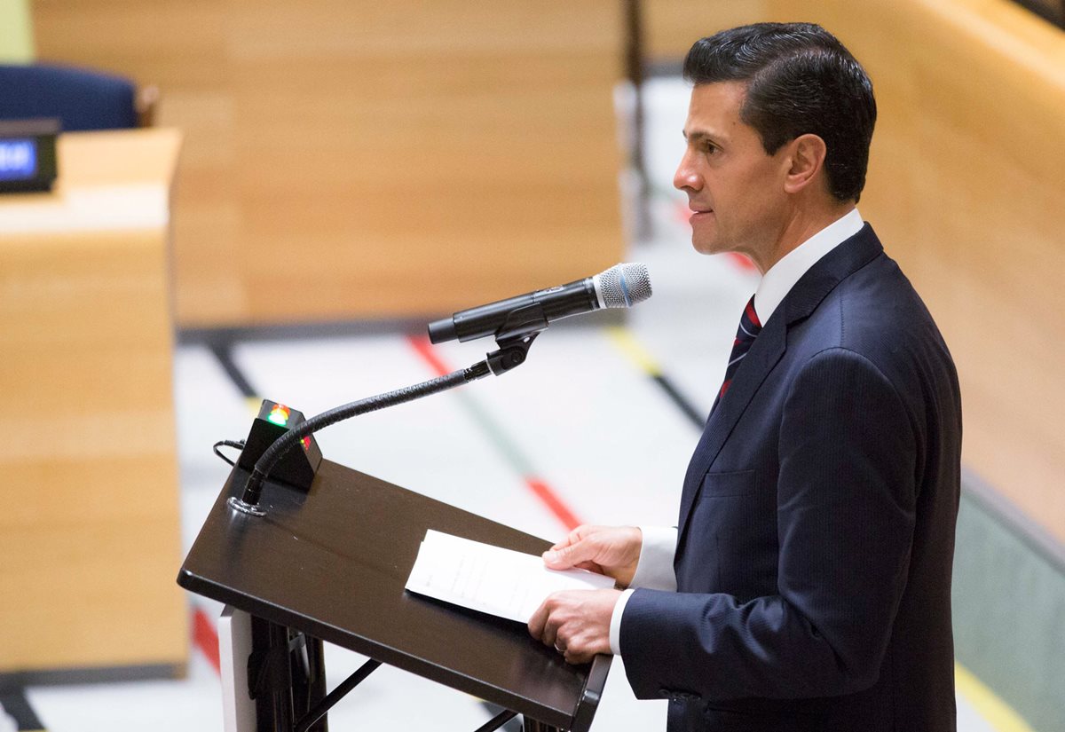 El presidente de México, Enrique Peña Nieto, durante su intervención en la reunión de la ONU. (Foto Prensa Libre: EFE).