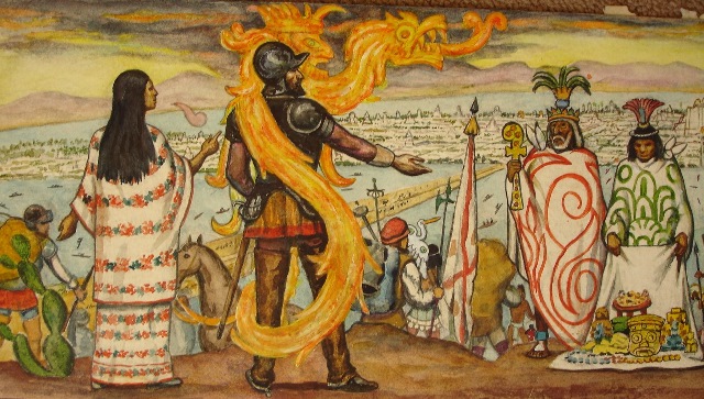 Malinche con Cortés, del muralista mexicano Roberto Cueva del Río.
