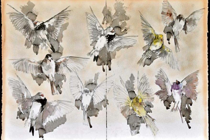 La obra "Estudio de pájaros" es una de sus obras más representativas (Foto Prensa Libre: cortesía).