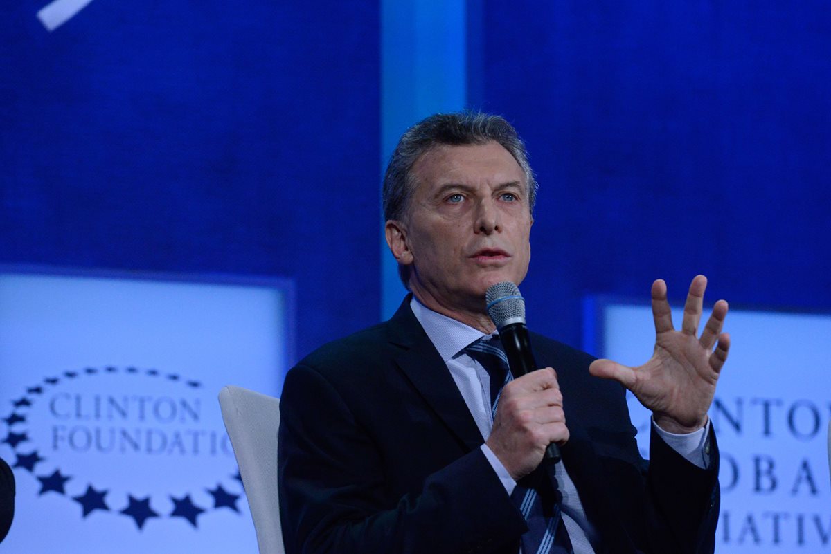El presidente argentino Mauricio Macri, durante una actividad en la Fundación Clinton en Nueva York. (Foto Prensa Libre: AFP).