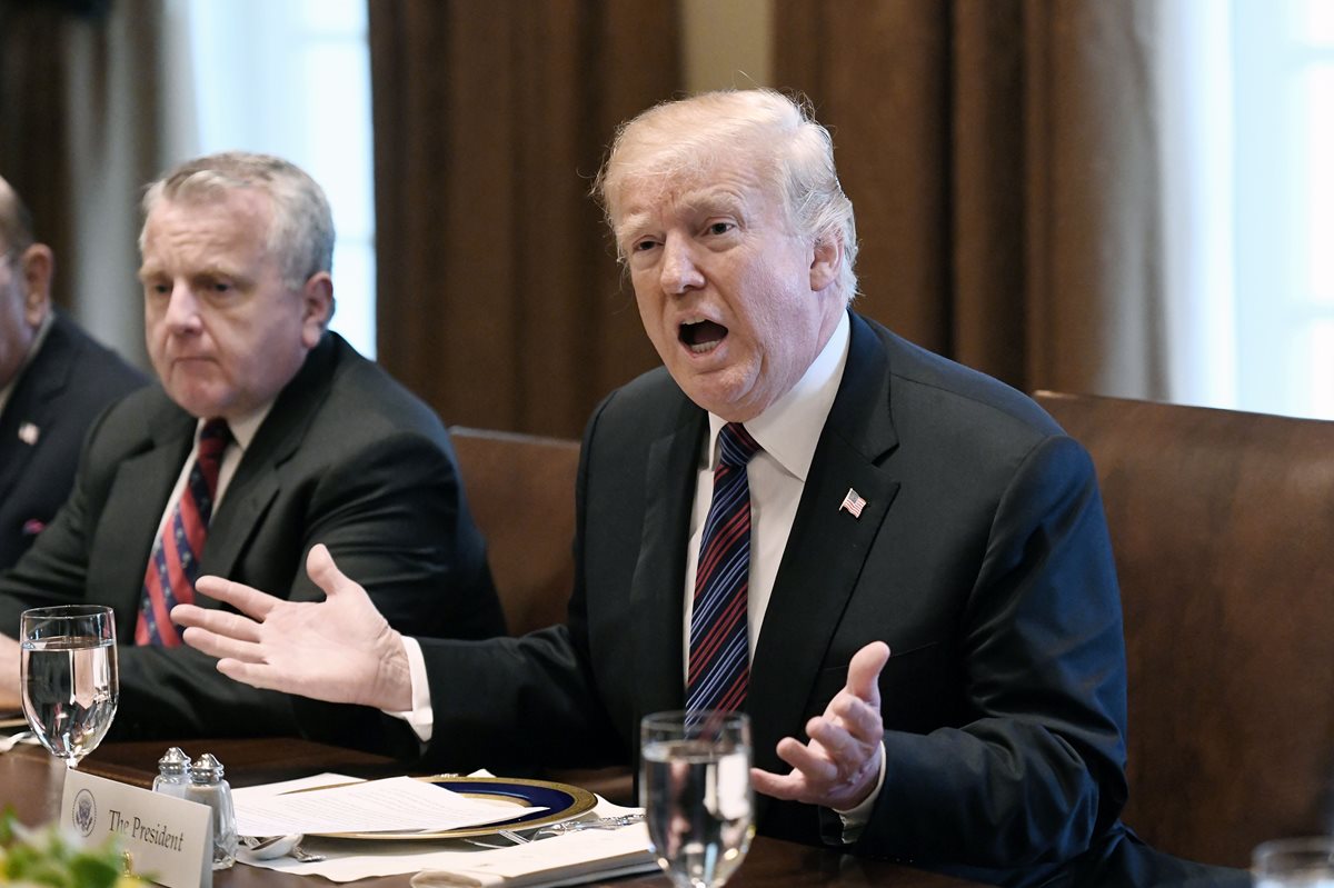 Donald Trump, dijo que planea que los militares estadounidenses se encarguen de vigilar y mantener segura la frontera con México hasta que se construya un muro en ese límite durante un almuerzo con los líderes de los Estados bálticos en la Casa Blanca. (Foto Prensa Libre:AFP).