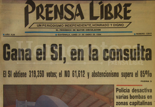 Titular de Prensa Libre del 31 de enero de 1994. (Foto: Hemeroteca PL)