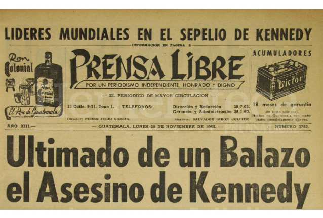 Titular de Prensa Libre del 25/11/1963. (Foto: Hemeroteca PL)