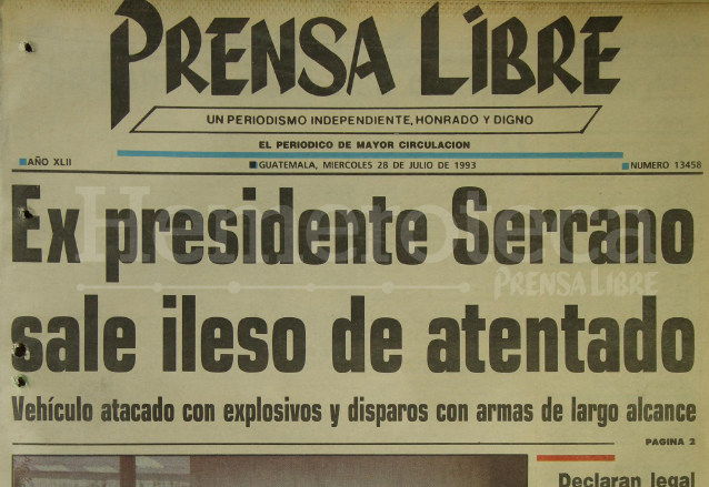 Titular de Prensa Libre del 28 de julio de 1993. (Foto : Hemeroteca PL)
