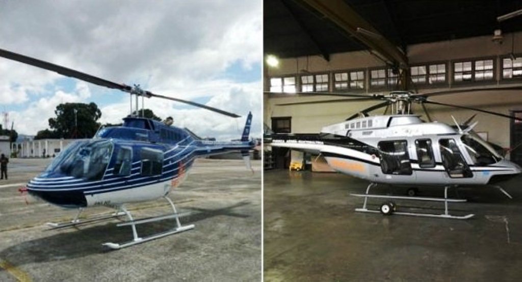Dos helicópteros que supuestamente pertenecen a la expareja presidencial, fueron extinguidos. (Foto Prensa Libre: MP)