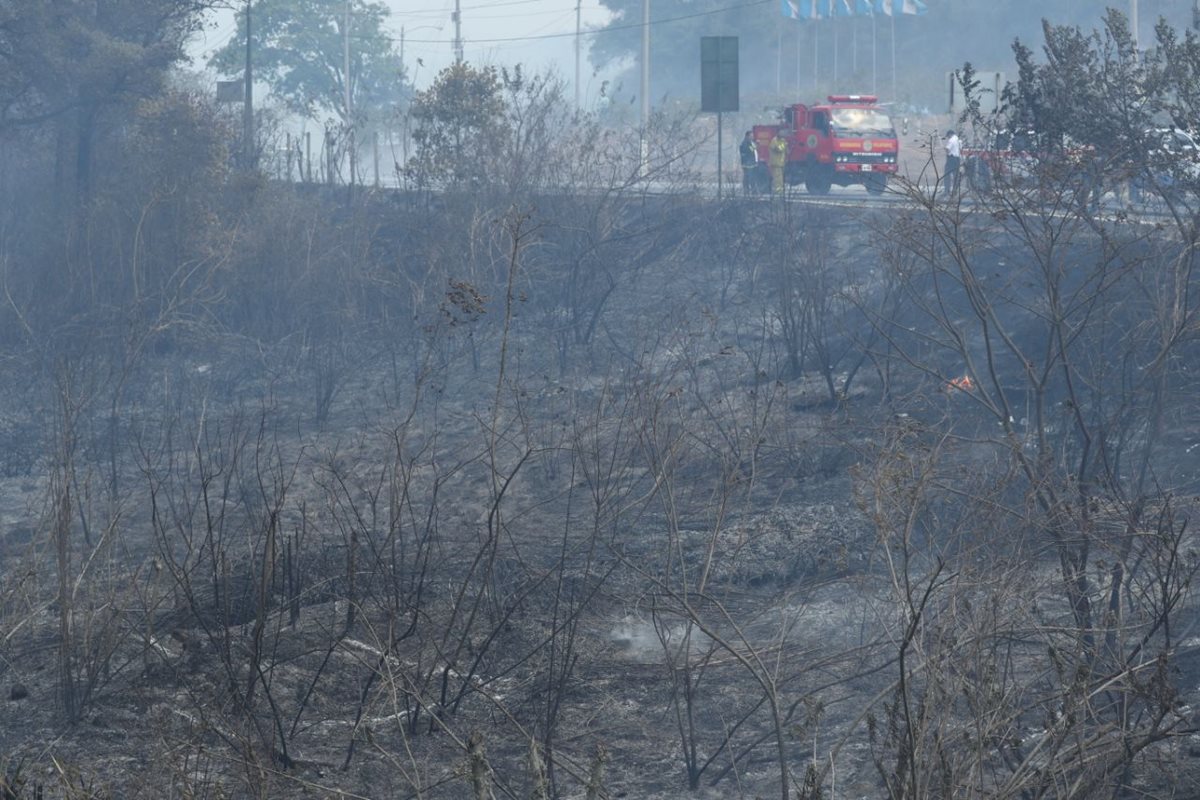 Por momentos, el fuerte viento hace arder las cenizas y pequeños focos de incendio se pueden observar.