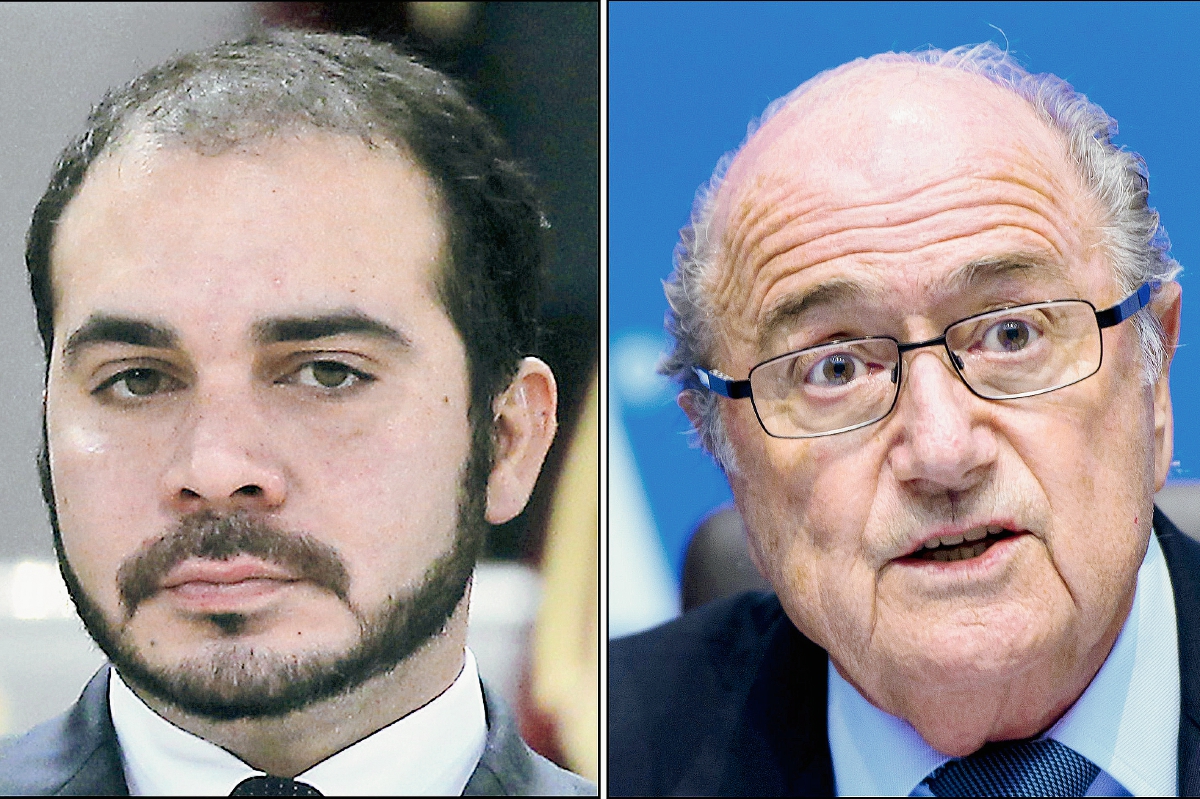 El príncipe  Ali bin al-Hussein y Joseph Blatter compiten por la presidencia de la Fifa. (Foto Prensa Libre: AFP)