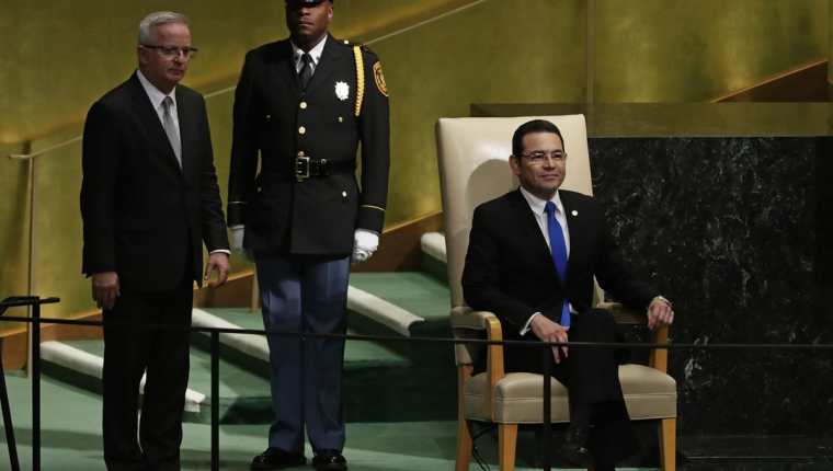 Presidente Jimmy Morales espera el llamado para pronunciarse ante la Asamblea General de la ONU. (Foto: AP)