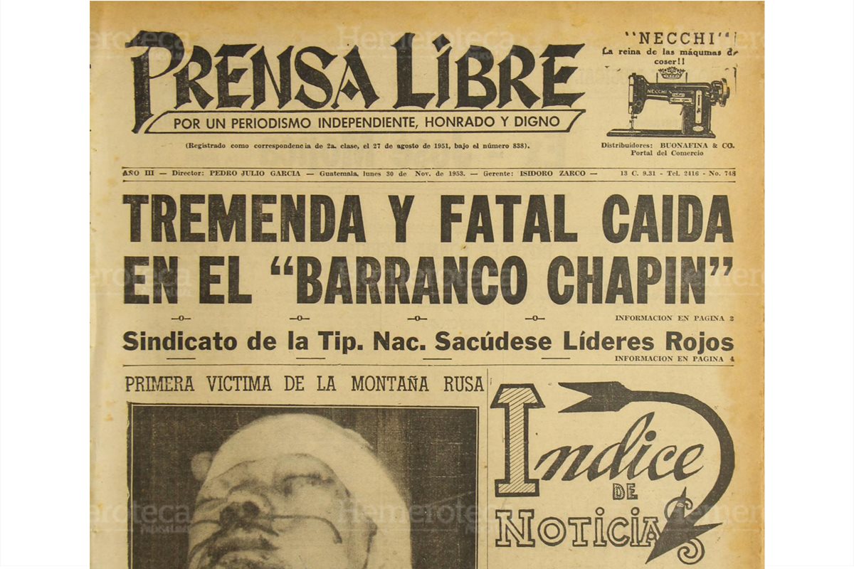 Portada del 30/11/1953 Un visitante salvadoreño resulta herido al descarrilarse el carrito de la Montaña Rusa. (Foto: Hemeroteca PL)