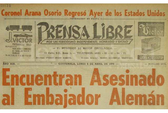 Titular de Prensa Libre del 6 de abril de 1970. (Foto: Hemeroteca PL)