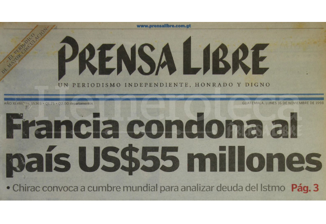 Titular de Prensa Libre del 16/11/1998. (Foto: Hemeroteca PL)