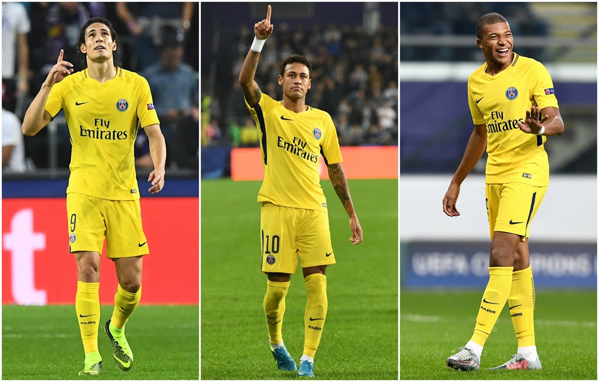 Edinson Cavani, Neymar Jr. y Kilyan Mbappé conforman el tridente a temer en la Champions League. (Foto Prensa Libre: AFP)