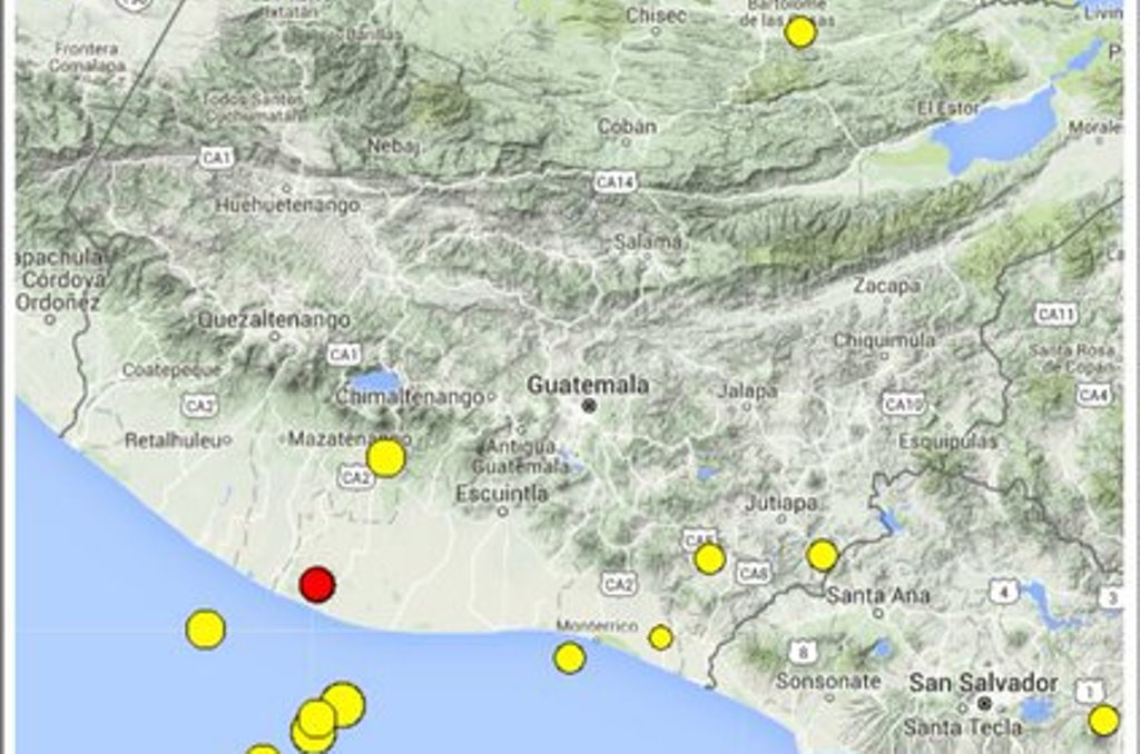 Mapa muestra epicentro del sismo registrado este martes. (Foto Prensa Libre: Conred).