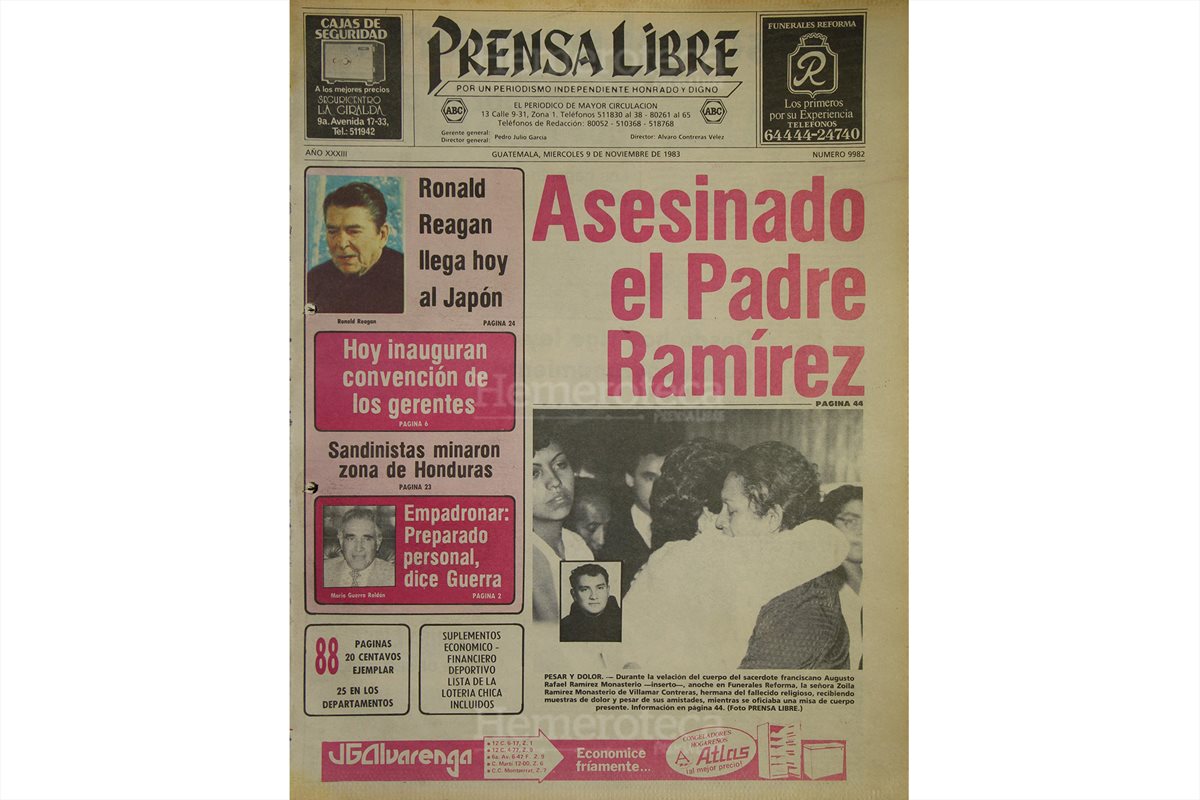 Portada del 9/11/1983, con la muerte de fray Augusto Ramírez Monasterio. (Foto: Hemeroteca PL)