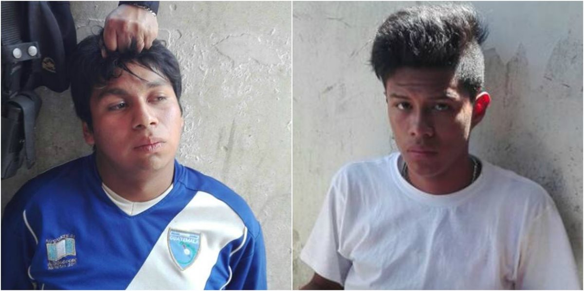Dos de los supuestos extorsionistas detenidos por los vecinos del bulevar sur de Ciudad San Cristobal, Mixco. (Foto Prensa LIbre: Internet)