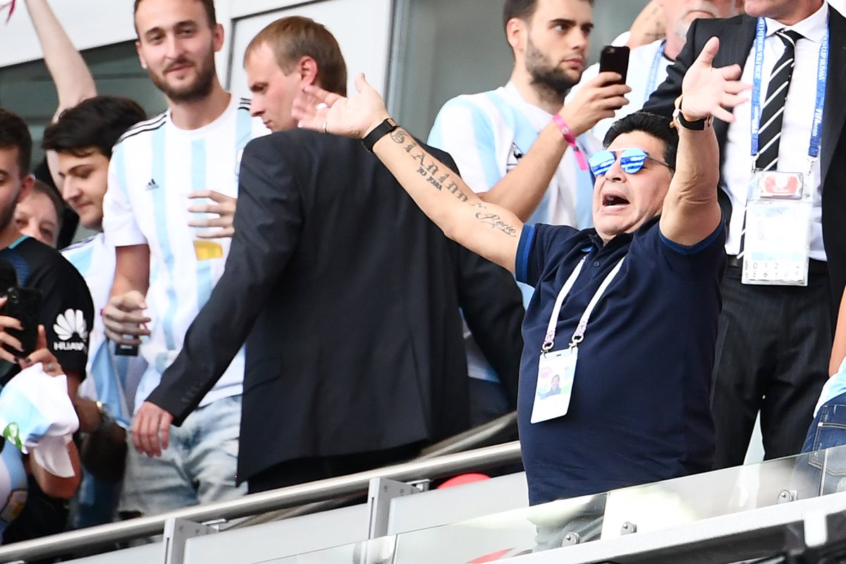 Maradona sufrió la eliminación de Argentina de la Copa del Mundo Rusia 2018. (Foto Prensa Libre: AFP)