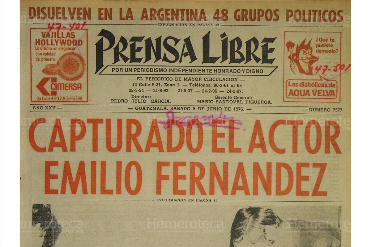 Portada de Prensa Libre del 5/6/1976 con la captura de Emilio Fernández. (Foto: Hemeroteca PL)