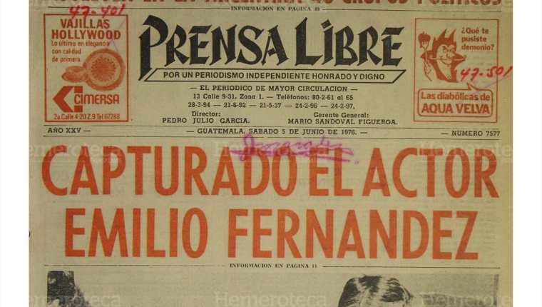 Portada de Prensa Libre del 5/6/1976 con la captura de Emilio Fernández. (Foto: Hemeroteca PL)