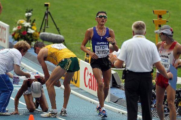 El mejor resultado en la carrera de Jaime Quiyuch fue el de agosto último, en el Mundial de Atletismo de Moscú, donde ocupó el puesto 13 en los 20 kilómetros marcha. (Foto Prensa Libre: Romeo Rios)