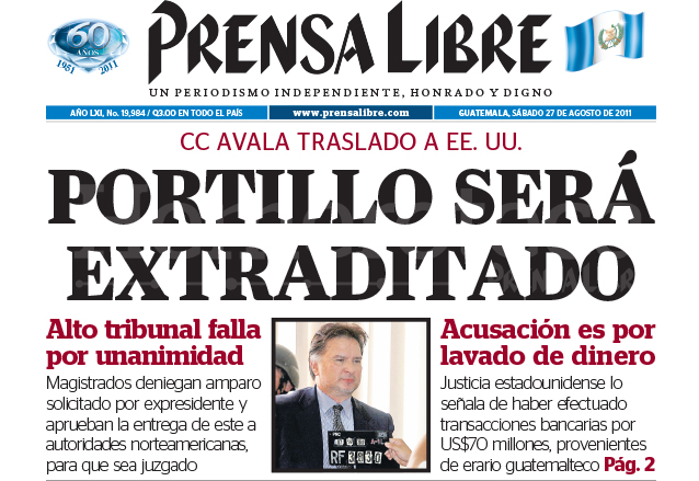 Titular de Prensa Libre del 27 de agosto de 2011. (Foto: Hemeroteca PL)