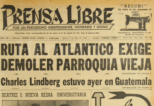 Titular de Prensa Libre del 3 de diciembre de 1953. (Foto: Hemeroteca PL)