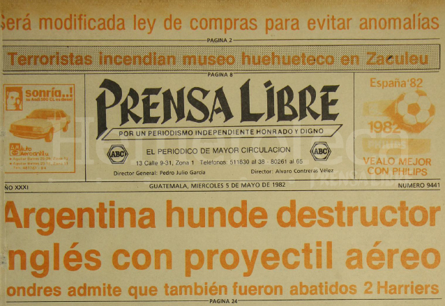 Portada de Prensa Libre del 5 de mayo de 1982. (Foto: Hemeroteca PL)