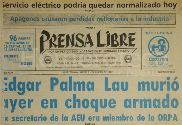 Titular de Prensa Libre del 21/01/1982. (Foto: Hemeroteca PL)