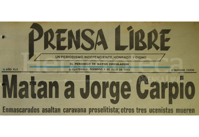 Titular de Prensa Libre del 4 de julio de 1993. (Foto: Hemeroteca PL)