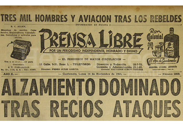 Titular de Prensa Libre del 14/11/1960. (Foto: Hemeroteca PL)