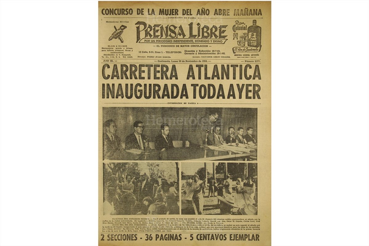 Portada de Prensa Libre del 30/11/1959. (Foto: Hemeroteca PL)