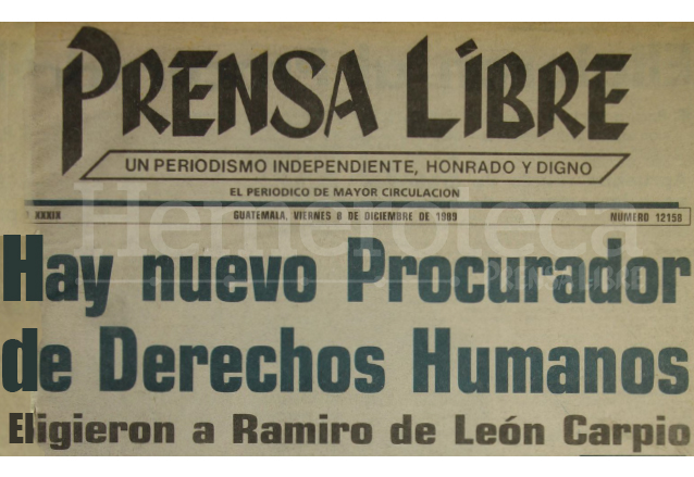 Titular de Prensa Libre del 8/12/1989. (Foto: Hemeroteca PL)