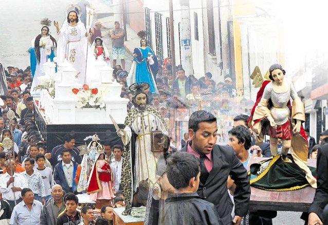 Procesión de Jesús Resucitado en Cobán. Inserto el Angelito Chismoso de Amatitlán. (Foto: Hemeroteca PL)