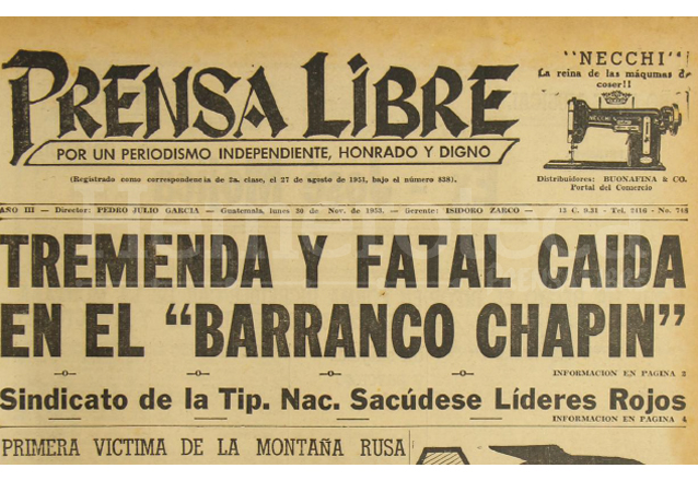 Titular de Prensa Libre del 30 de noviembre de 1953. (Foto: Hemeroteca PL)