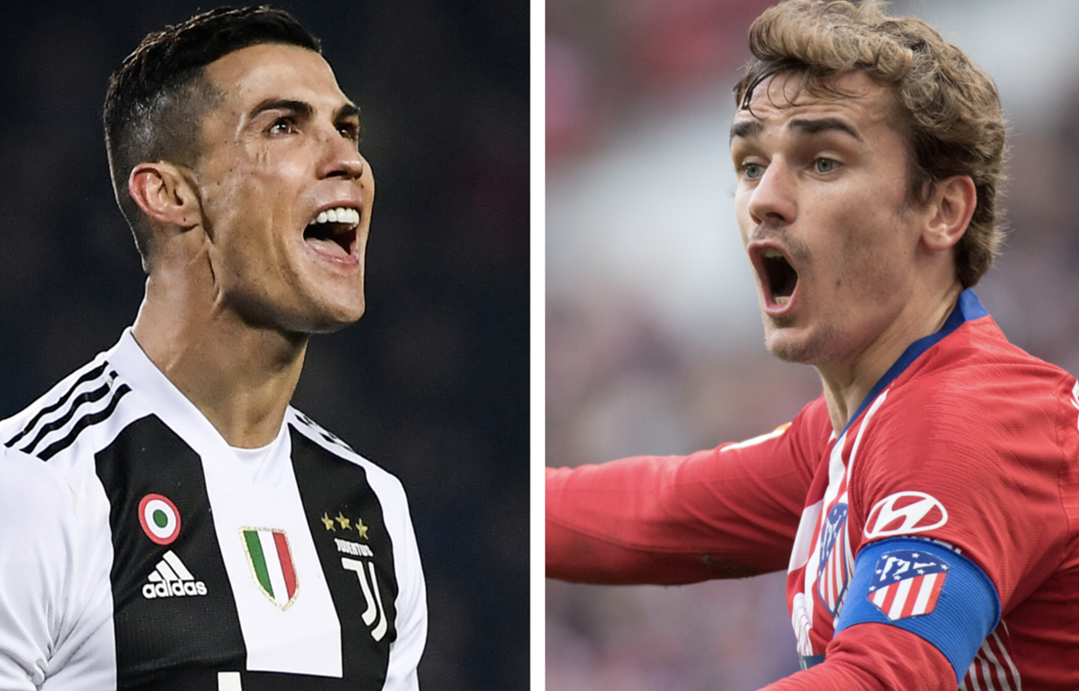 Cristiano Ronaldo y Antoine Griezmann se volverán a ver las caras, ahora en el duelo Juventus - Atlético por los octavos de final de la Champions. (Foto Prensa Libre: AFP)