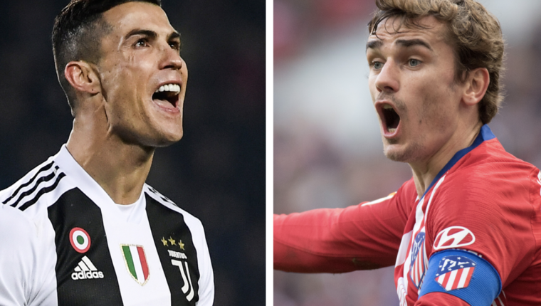 Cristiano Ronaldo y Antoine Griezmann se volverán a ver las caras, ahora en el duelo Juventus - Atlético por los octavos de final de la Champions. (Foto Prensa Libre: AFP)