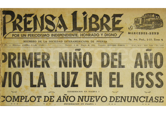 Titular de Prensa Libre del 3/01/1956. (Foto: Hemeroteca PL)