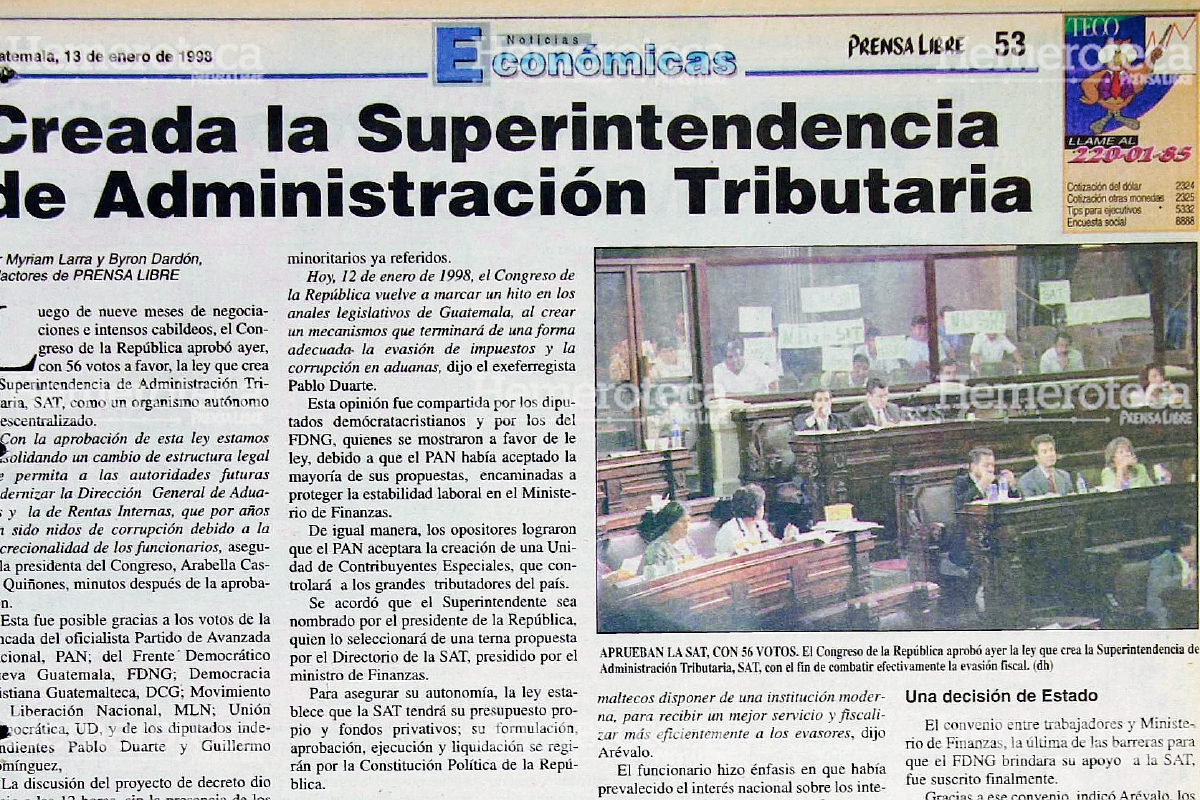 Nota del 13 de enero de 1998 en la cual se anuncia la creación de la SAT. Foto: Hemeroteca PL