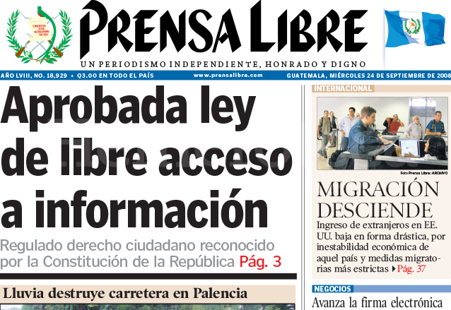 Titular de Prensa Libre del 24 de septiembre de 2008. (Foto: Hemeroteca PL)