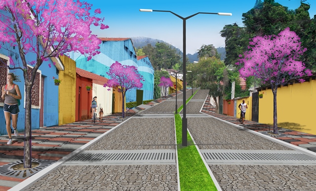 Comuna mostró una ilustración del diseño de la 4a. calle de la zona 1, similar a la Calle Real, recién inaugurada. (Foto Prensa Libre: Cortesía)