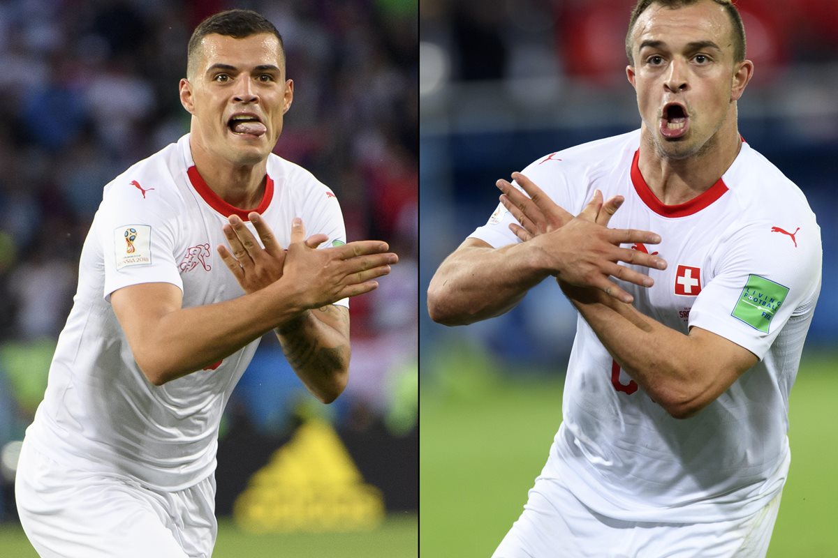 Xhaka empató el juego contra Serbia y Shaqiri cerró la remontada de los suizos. (Foto Prensa Libre: EFE)