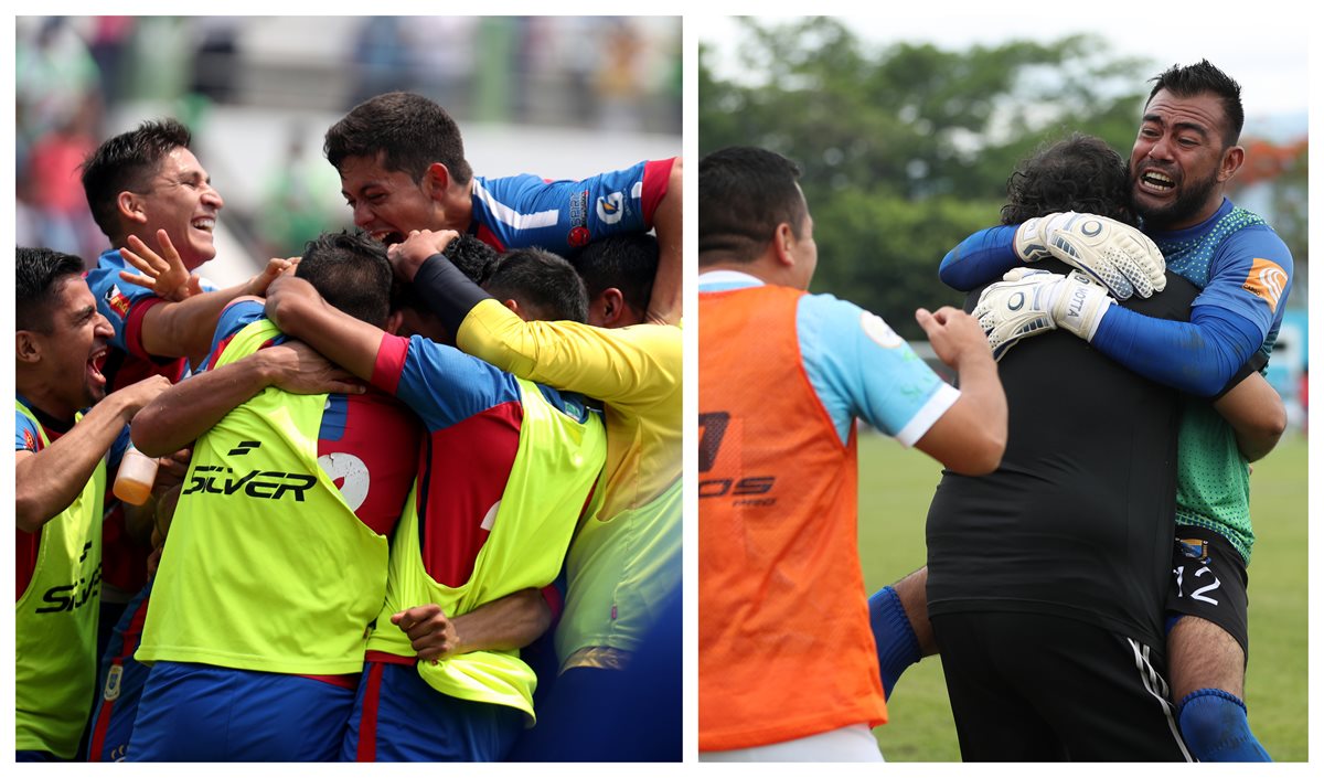 Los jugadores de Xelajú MC y de Sanarate FC esperan festejar en la ida de las semifinales. (Foto Prensa Libre: Hemeroteca PL)
