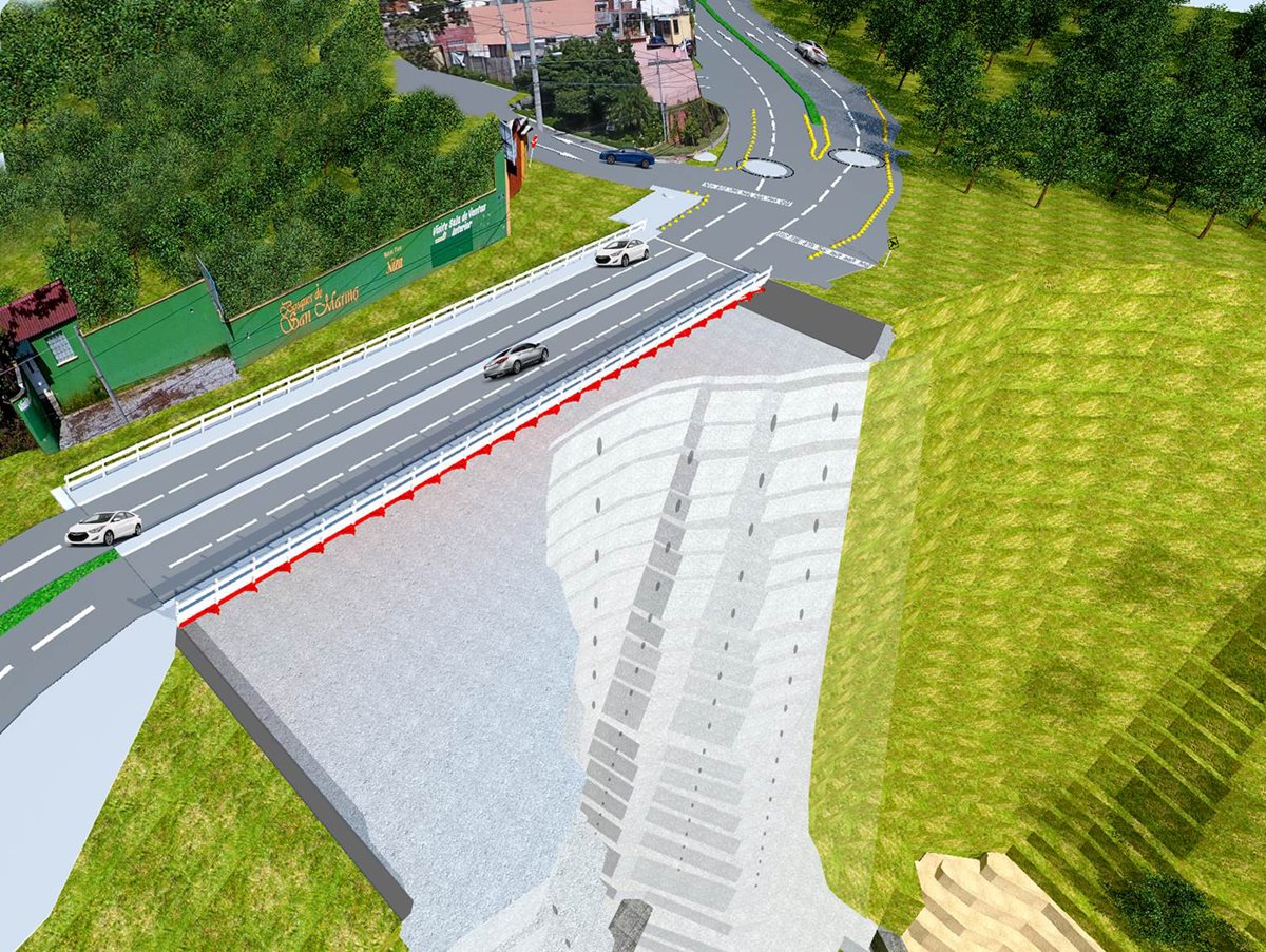 Este es el diseño del puente que se planea construir frente a Bosques de San Marino. (Foto Prensa Libre: Municipalidad de Mixco)