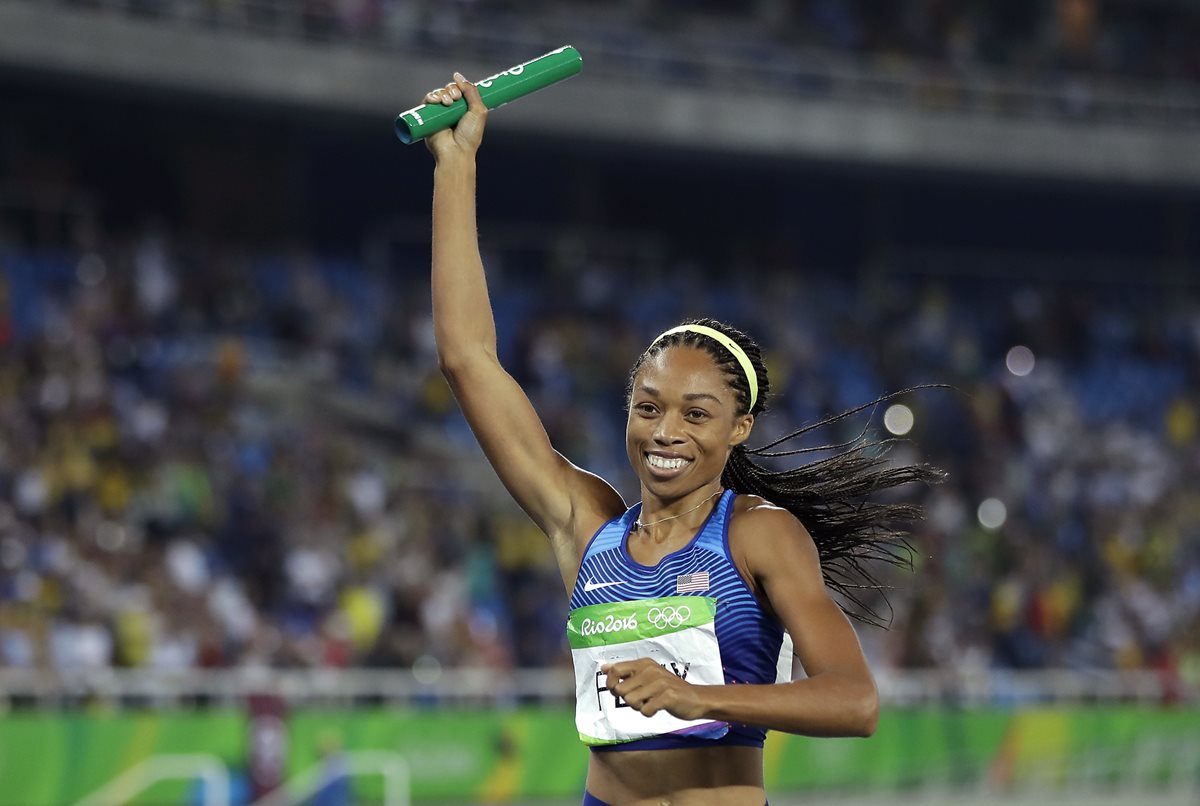 La atleta estadounidense Allyson Felix promueve la candidatura de Los Ángeles para los Juegos Olímpicos de 2024. (Foto Prensa Libre: AP)