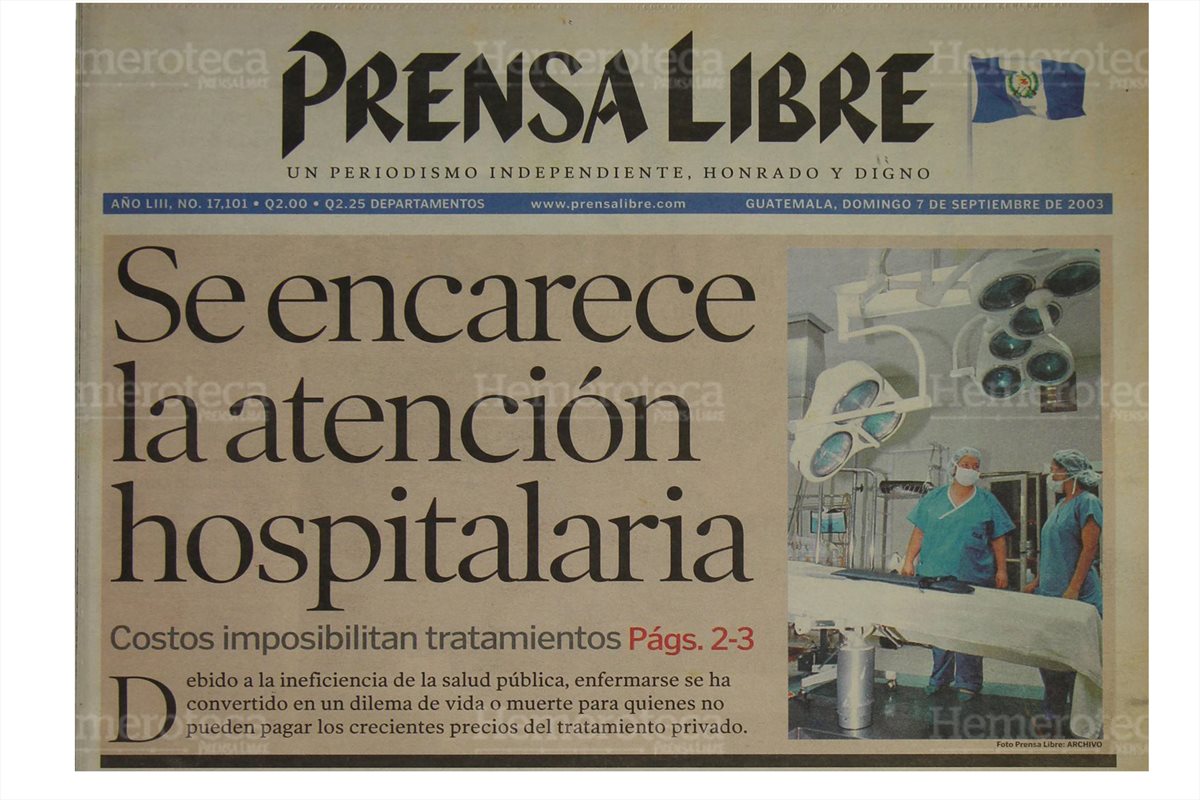 Titular de la portada del 7 de septiembre de 2003 sobre el encarecimiento hospitalario. (Foto: Hemeroteca PL)