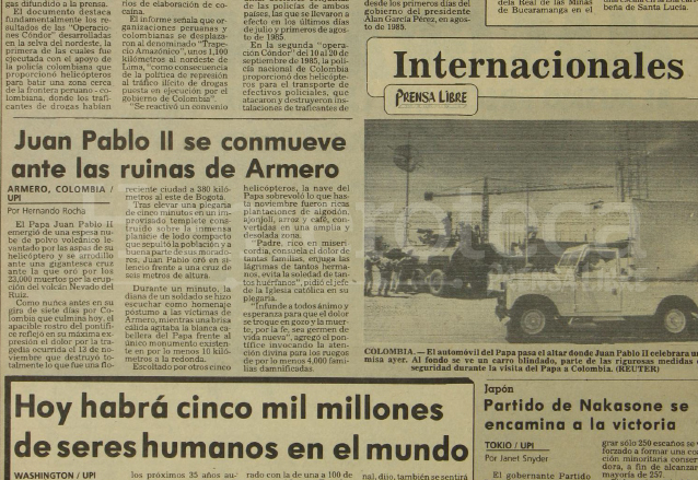 Juan Pablo II visitó la ciudad de Armero, destruida en 1985 por una violenta erupción volcánica. (Foto: Hemeroteca PL)