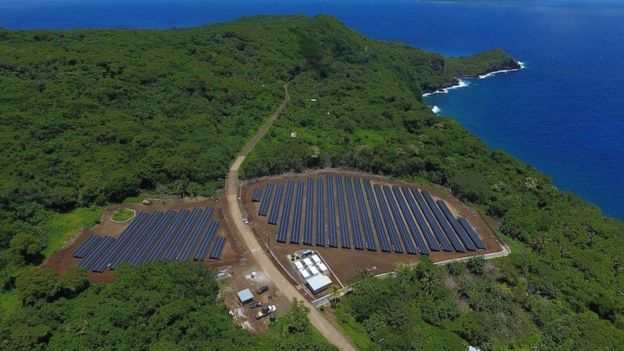 SolarCity dijo que proporciona el 100% del suministro eléctrico de la isla de Ta'u. TESLA / SOLAR CITY