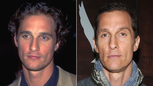 Transformación extrema: Matthew McConaughey en 1998 y en 2013, durante su preparación para la cinta "Dallas Buyers Club: El club de los desahuciados". GETTY IMAGES